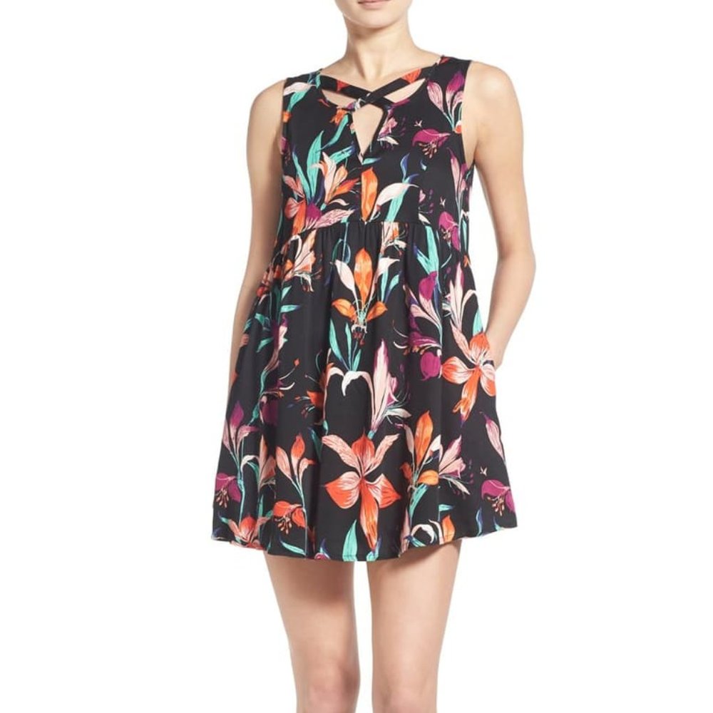 MINKPINK Miss Lily Black Floral Dress, Size L